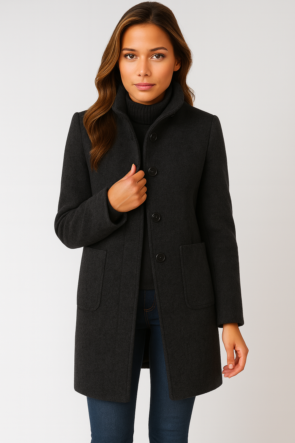 Sylvia™ | High Collar Jacket in Wool Blend